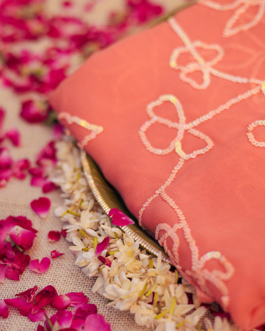 Peach Gulbahaar Sequin Jaal Saree