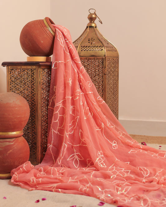 Peach Gulbahaar Sequin Jaal Saree