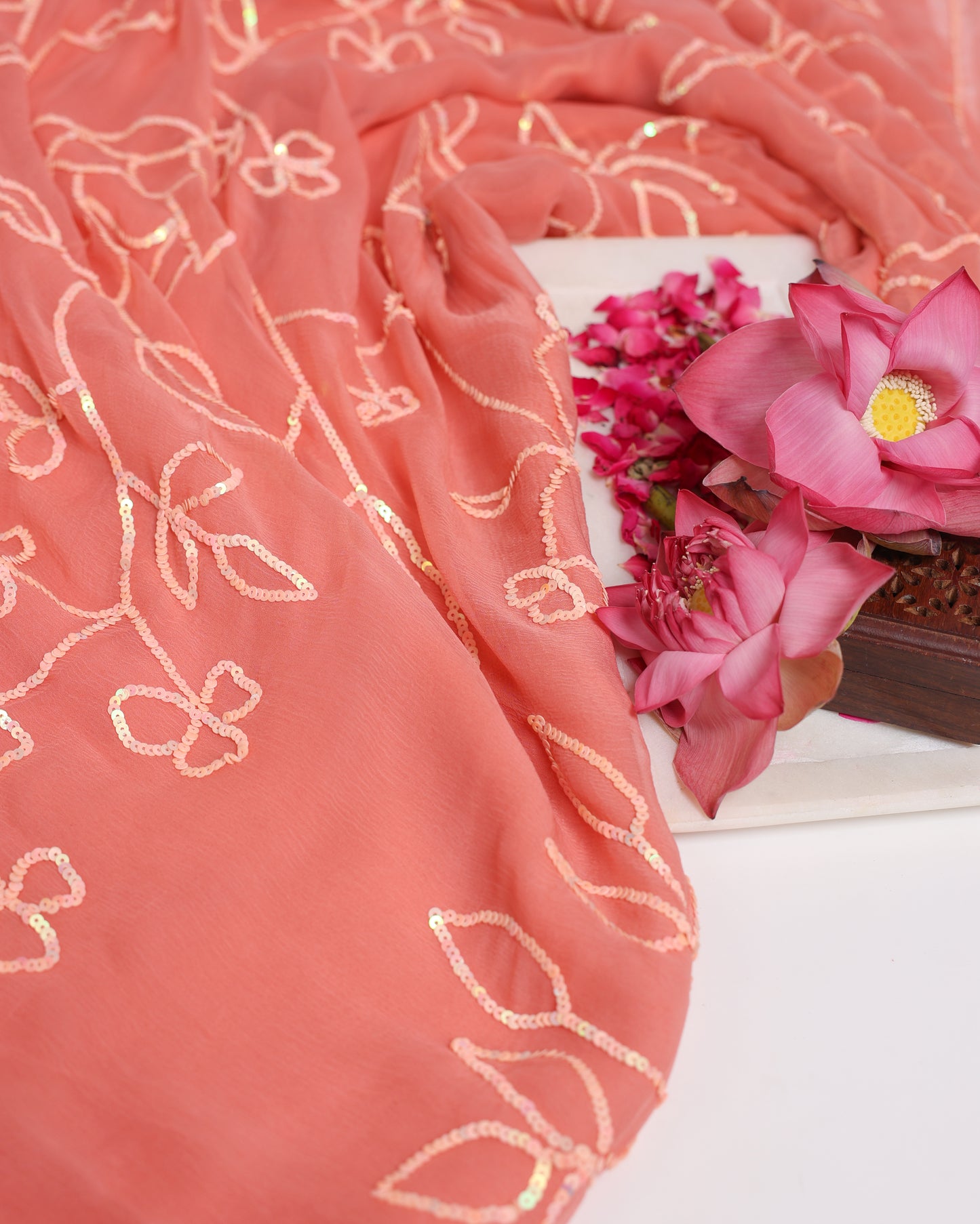 Peach Gulbahaar Sequin Jaal Saree