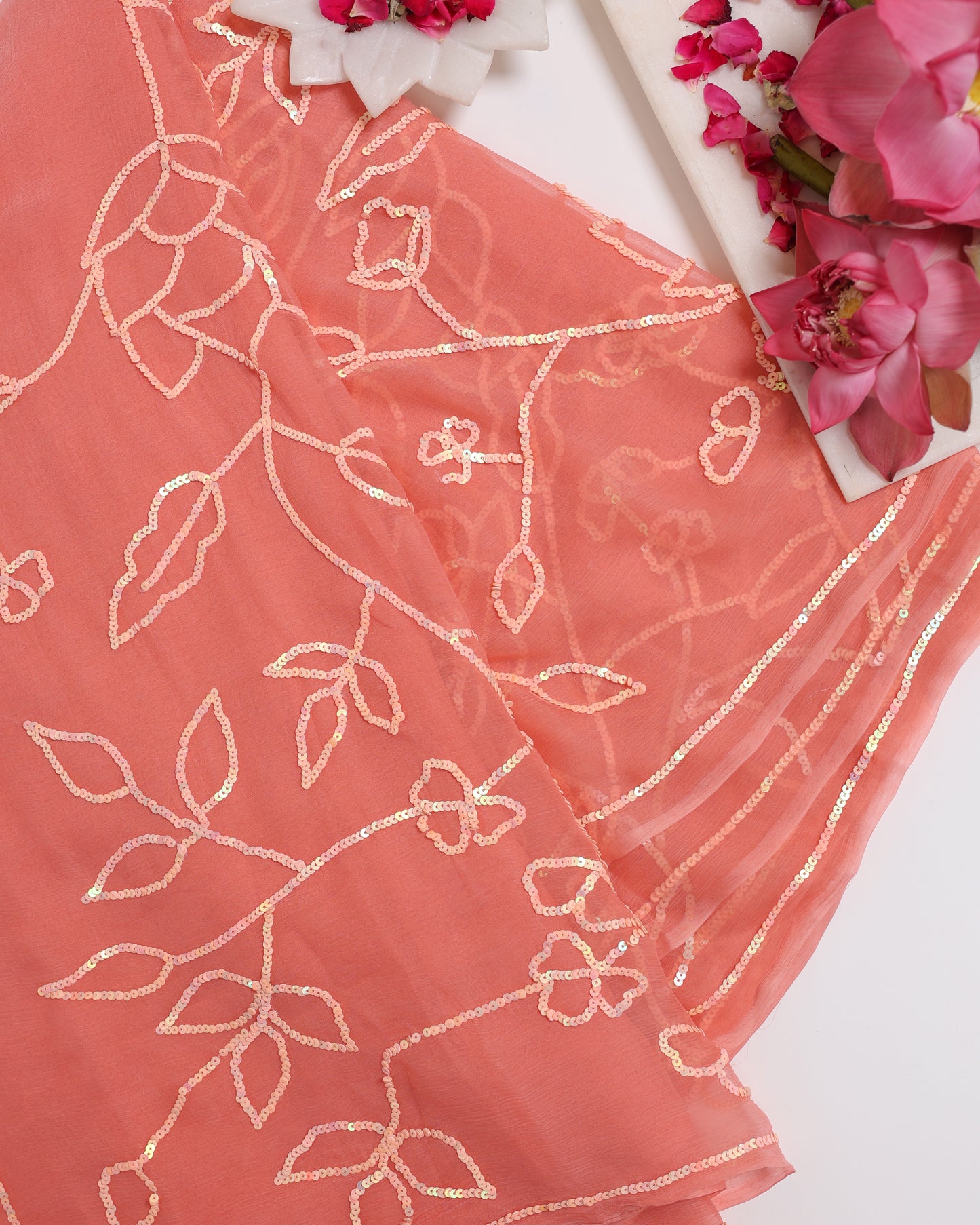 Peach Gulbahaar Sequin Jaal Saree