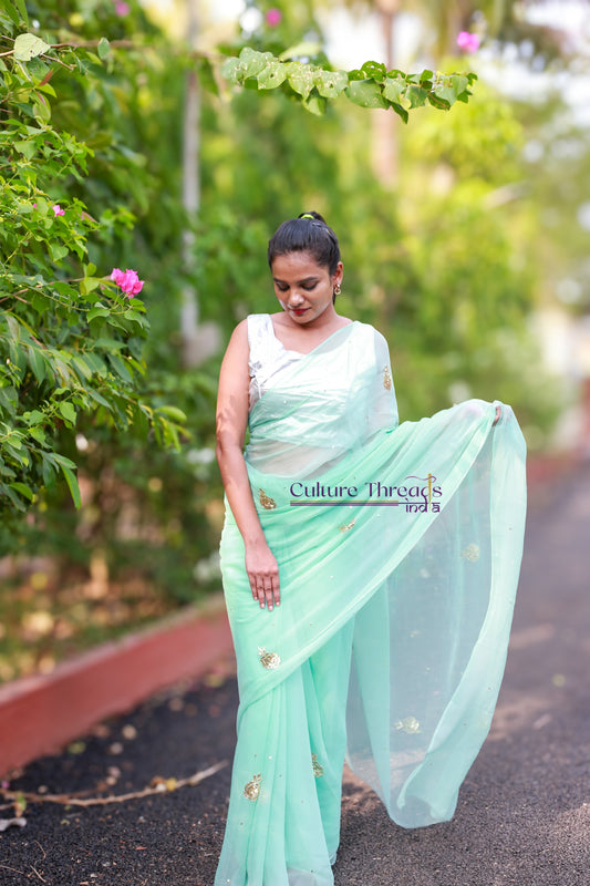 Pistachio Bloom Saree