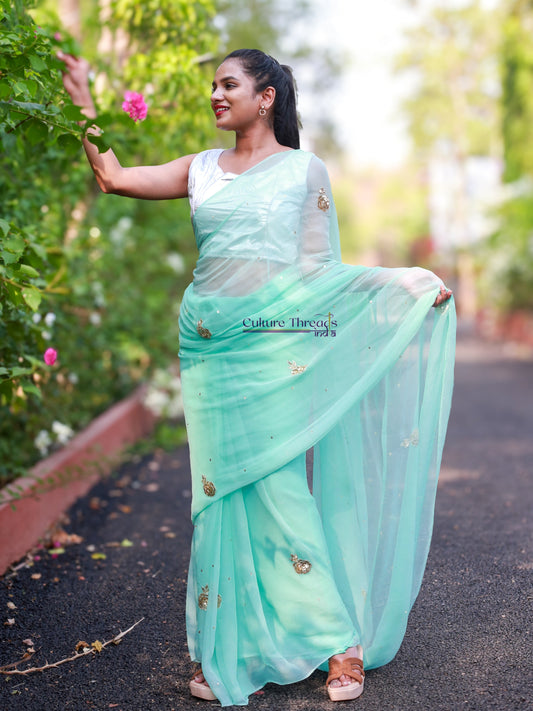 Pistachio Bloom Saree