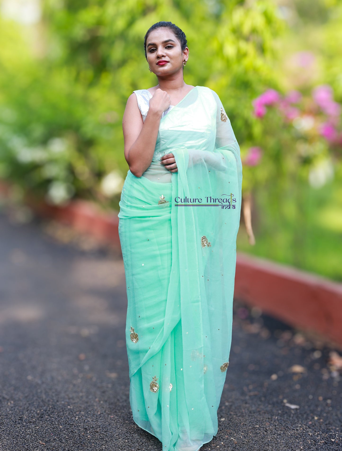 Pistachio Bloom Saree