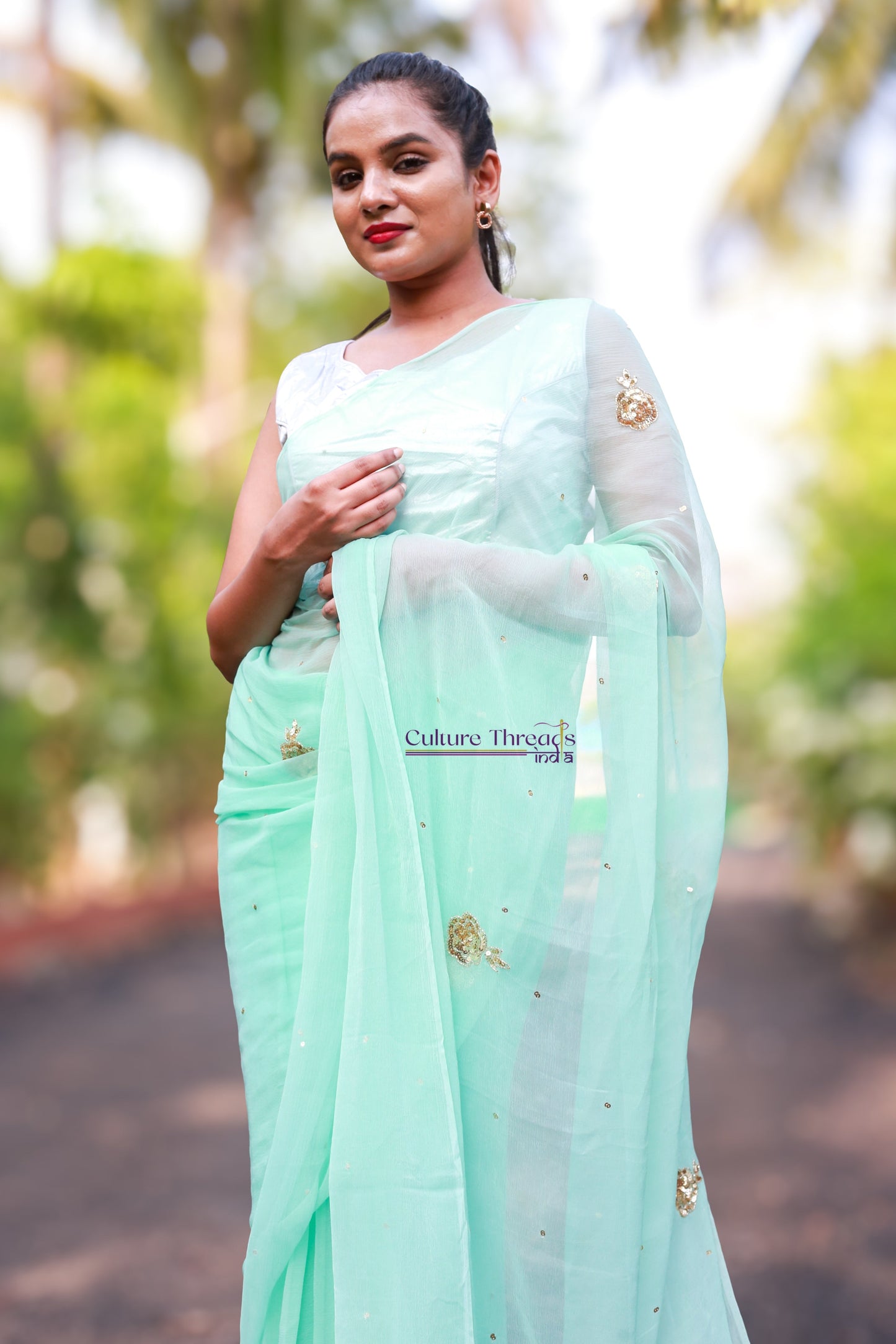 Pistachio Bloom Saree