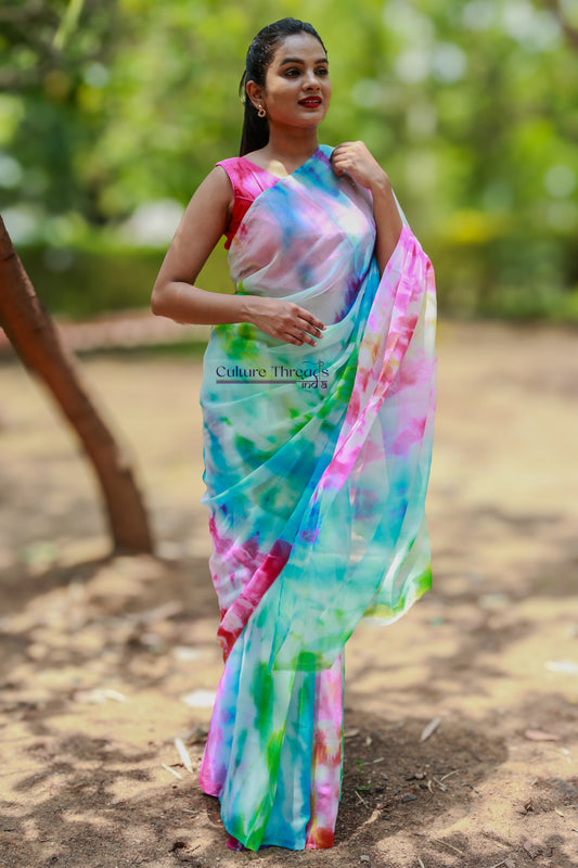 Rainbow Cascade Saree