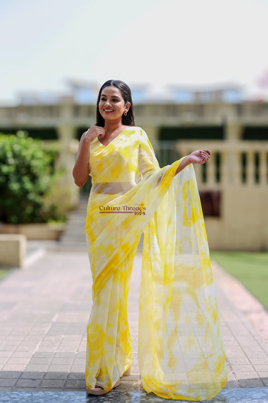 Lemon Cream Shibori Saree