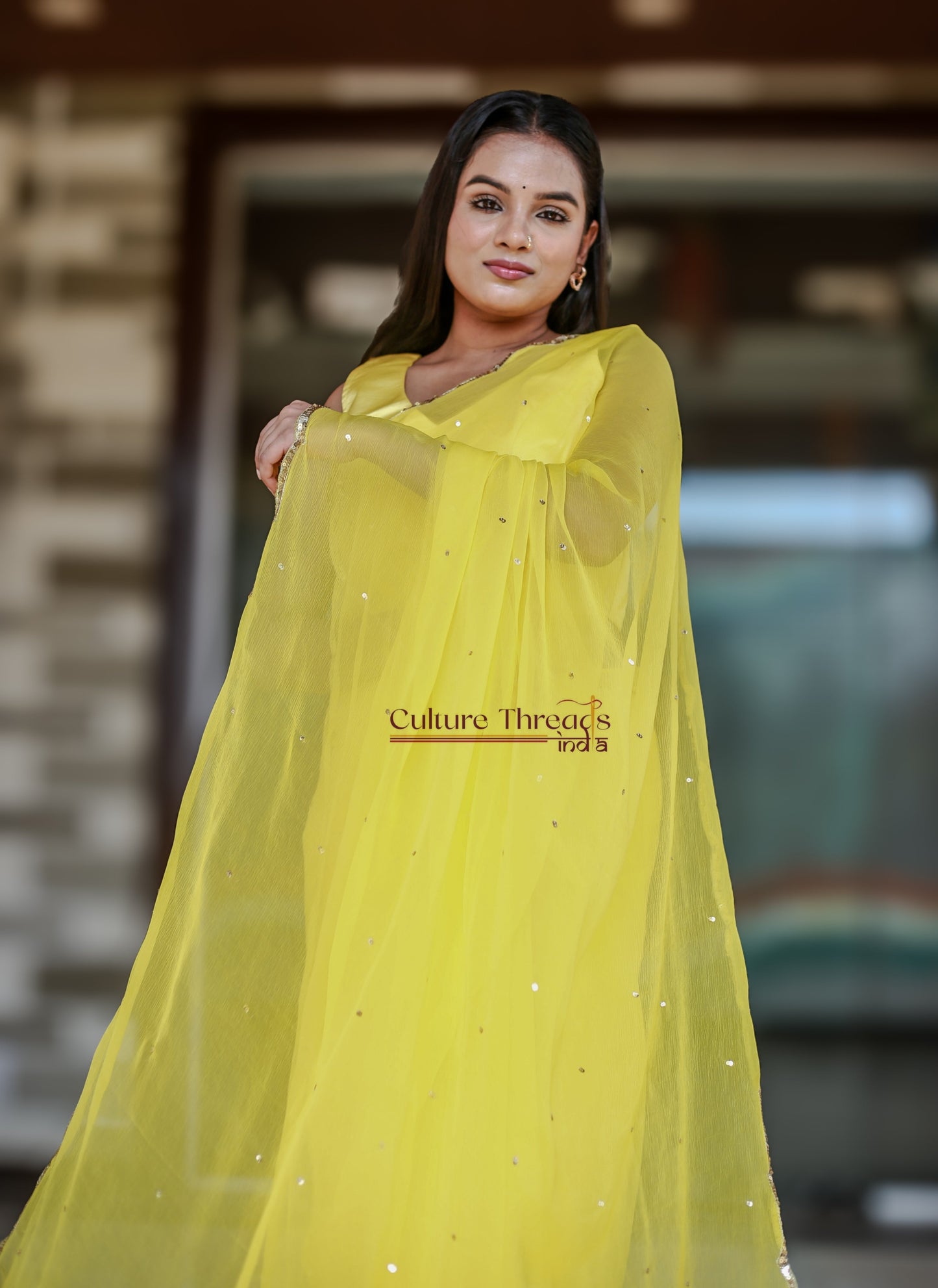 Sunshine Radiance Scalloped Border Saree