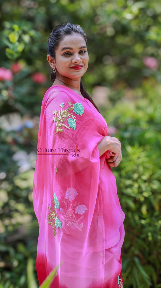 Cherry Blossom Ombre Saree
