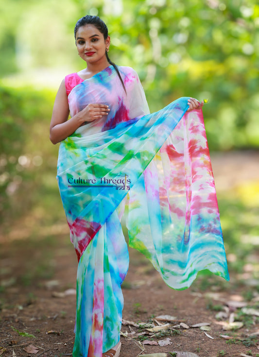 Rainbow Cascade Saree
