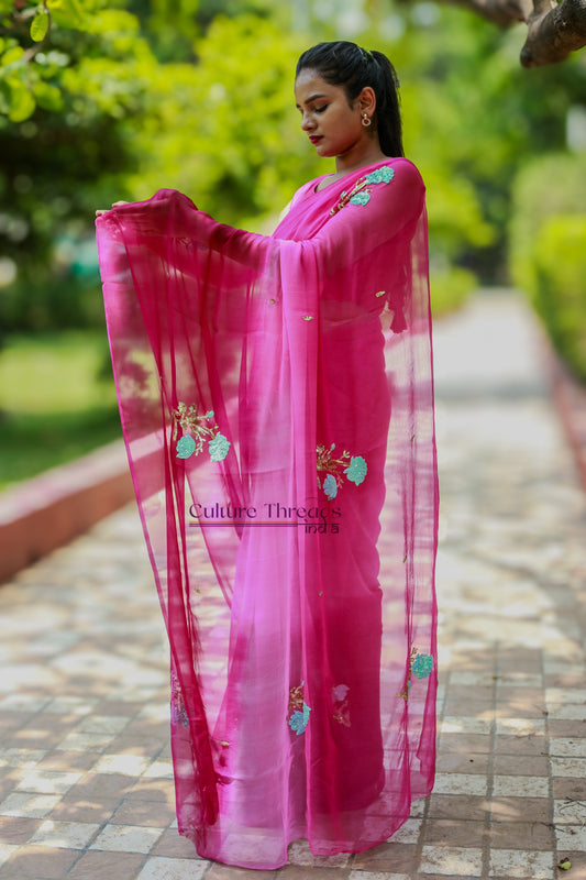 Cherry Blossom Ombre Saree