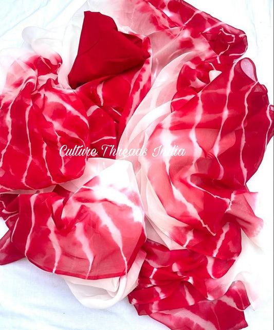 Strawberry Swirl Shibori Saree