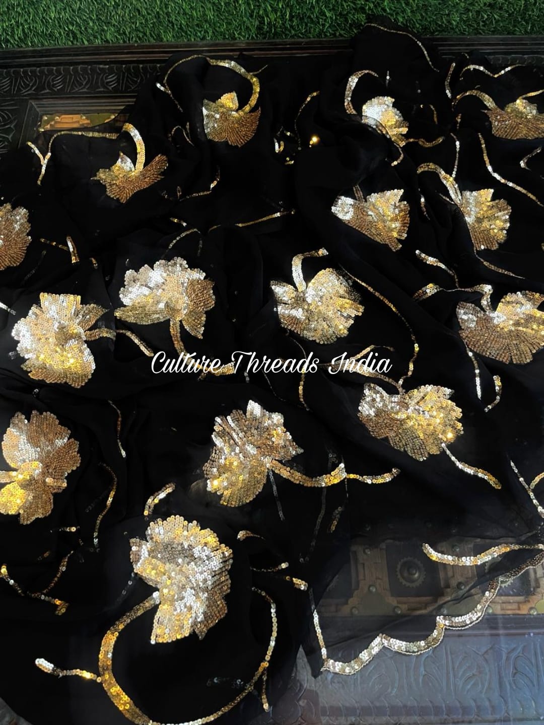 Black and Gold Garden Saree