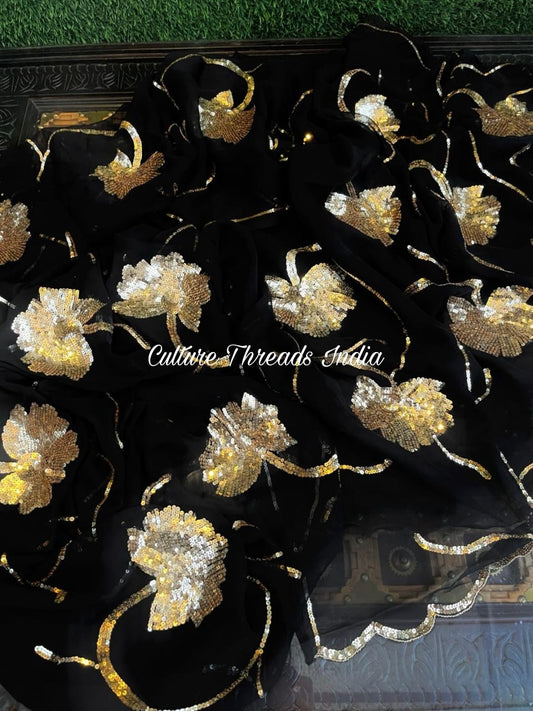 Black and Gold Garden Saree