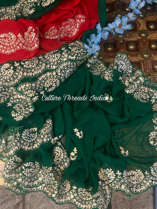 Forest Fern Pittan Border Saree