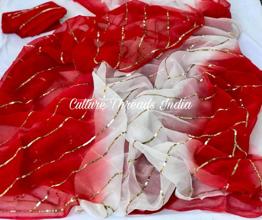 Red Velvet Gleam Sequin Stripes Saree