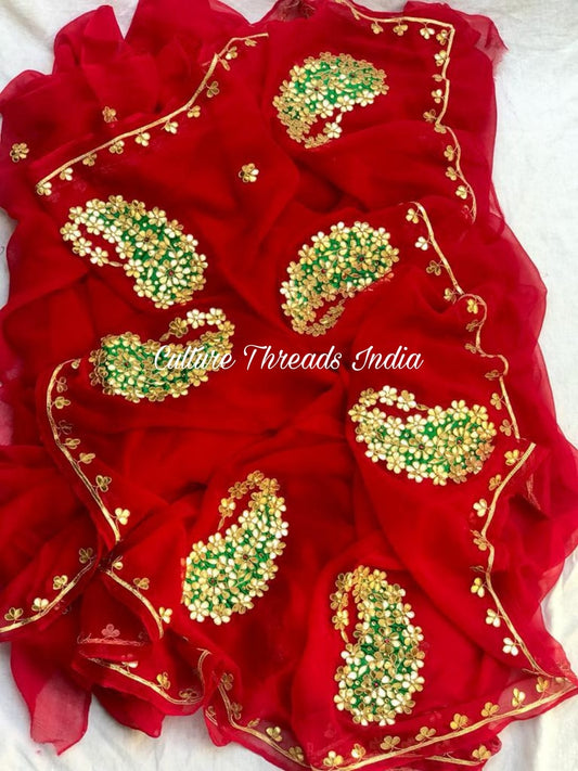 Red Gold Zardosi Saree
