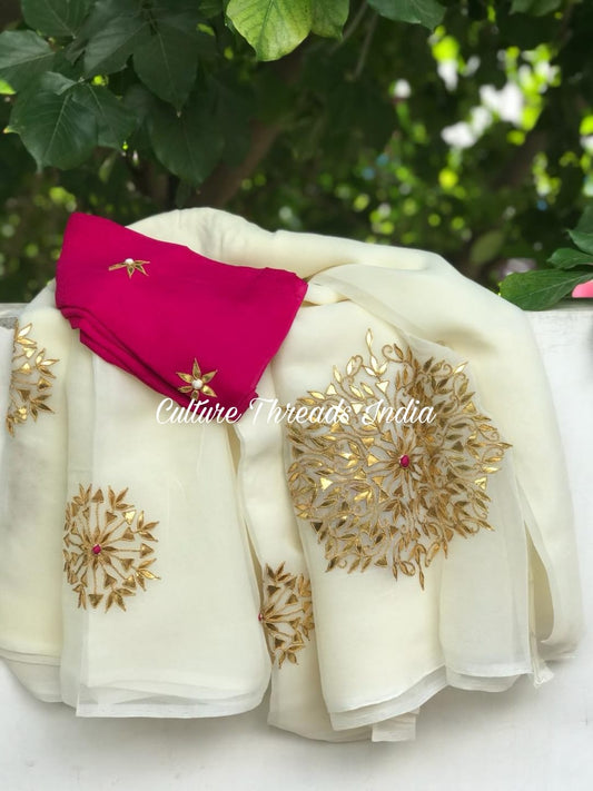 Creamy Whisper Gotapatti Saree