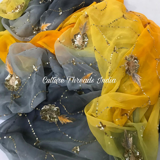 Dusk and Dawn Floral Jaal Saree