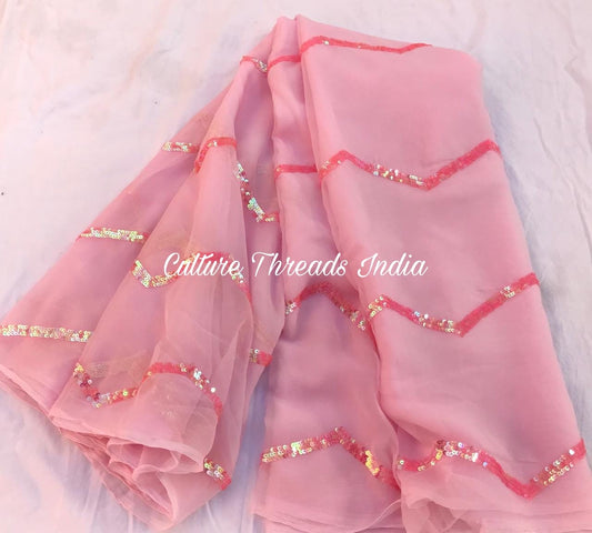 Rosy Glitter Stripes Saree