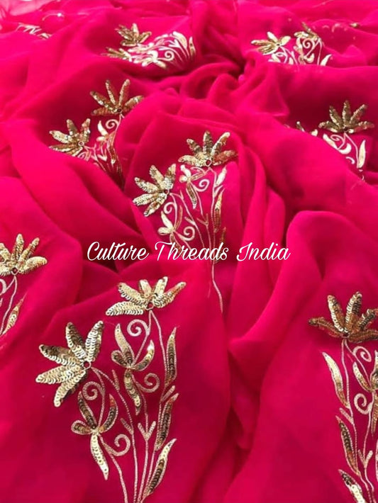 Golden Blossom Rani Pink Saree
