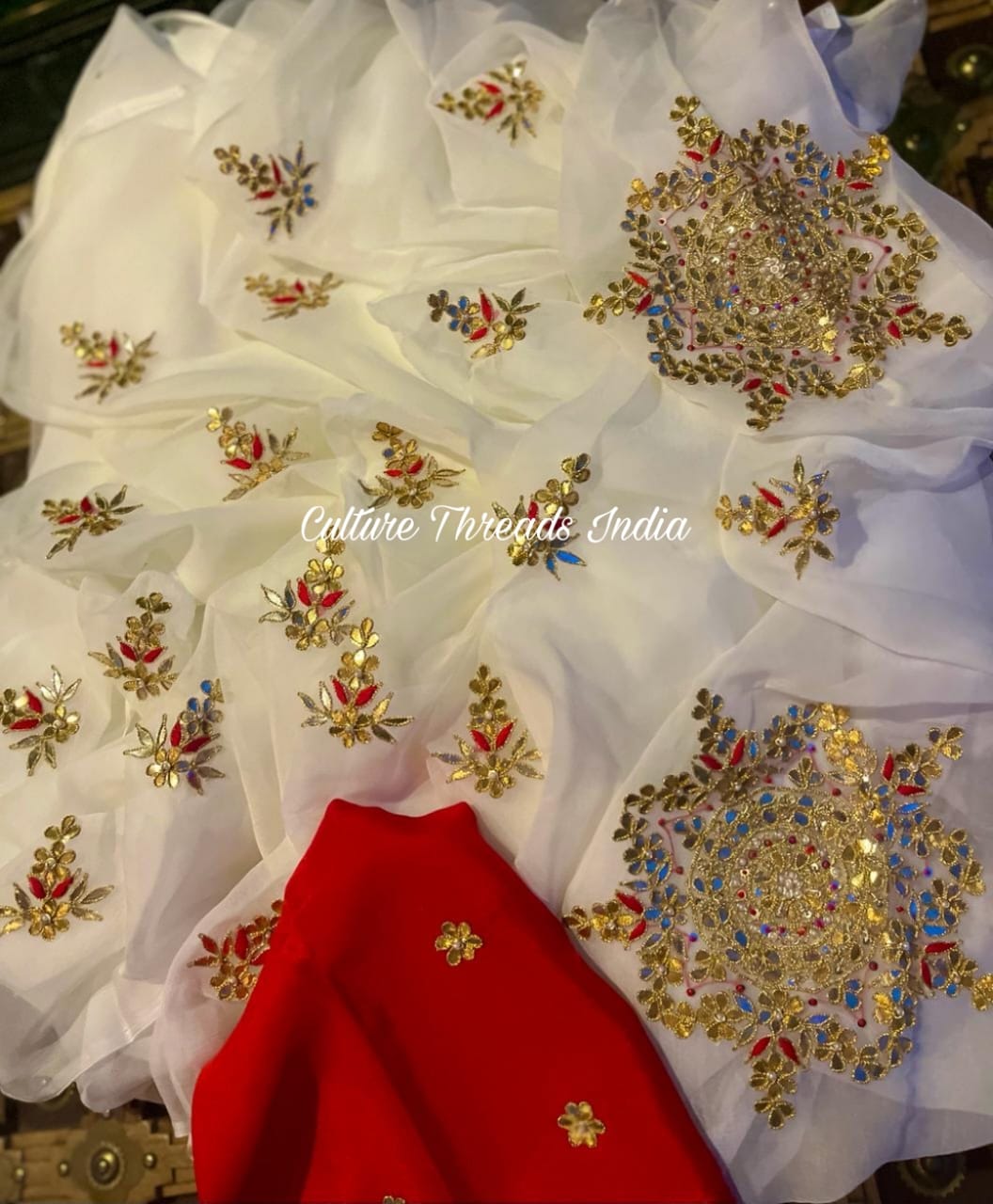 Ivory Frost Zardosi Gota Saree