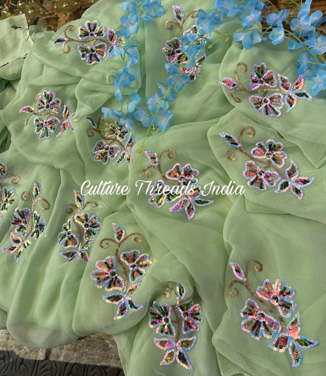Minty Petal Floral Saree