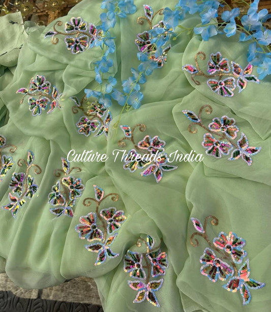 Minty Petal Floral Saree