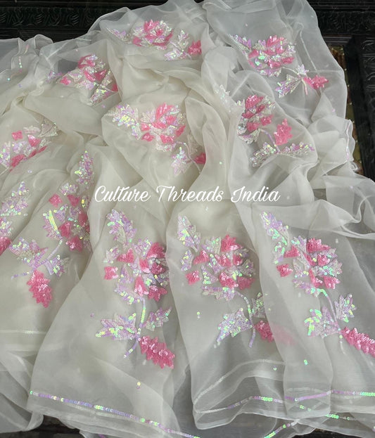 Pearl Blossom Leaf Saree