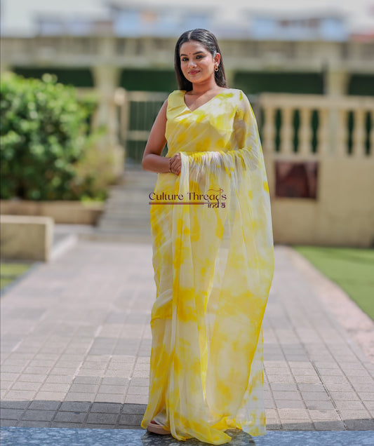 Lemon Cream Shibori Saree