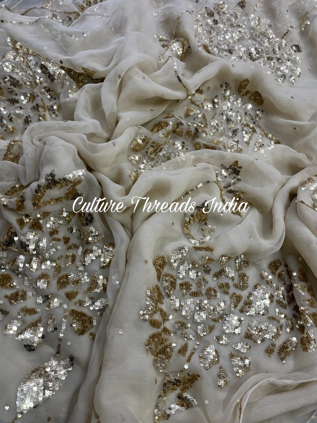 Beige Shimmer Sequin Saree