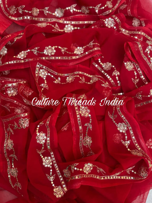 Rose Red Floral Edge Saree