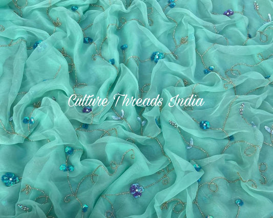 Aqua Petal Shimmer Saree