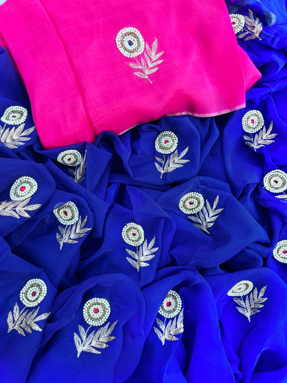 Midnight Blue Pearl Embellished Saree