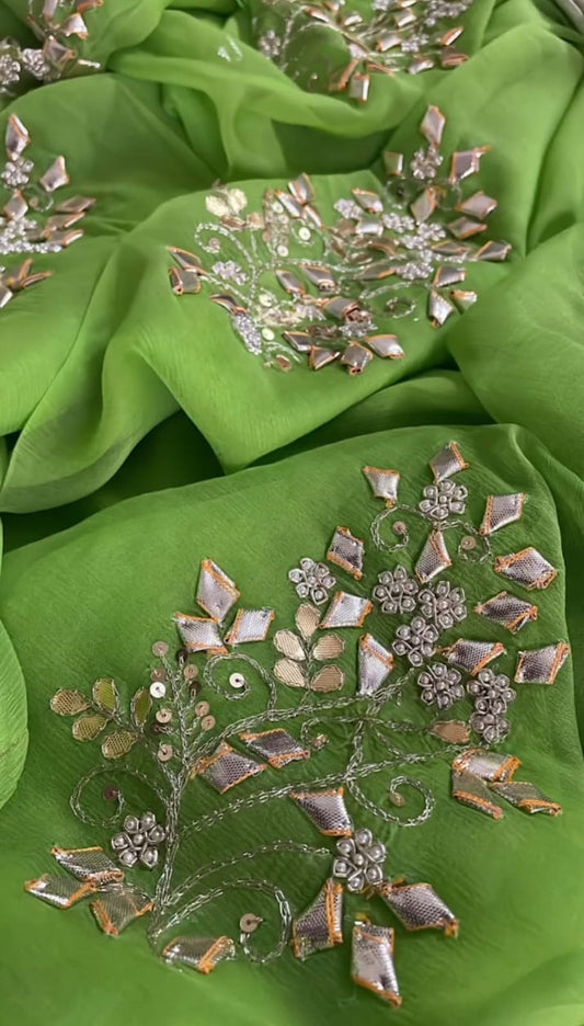 Green Kacchi Patti Butta Saree