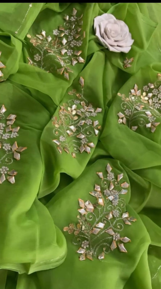 Green Kacchi Patti Butta Saree