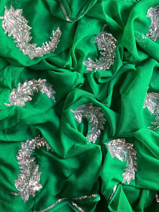 Glittering Leaf Green Saree