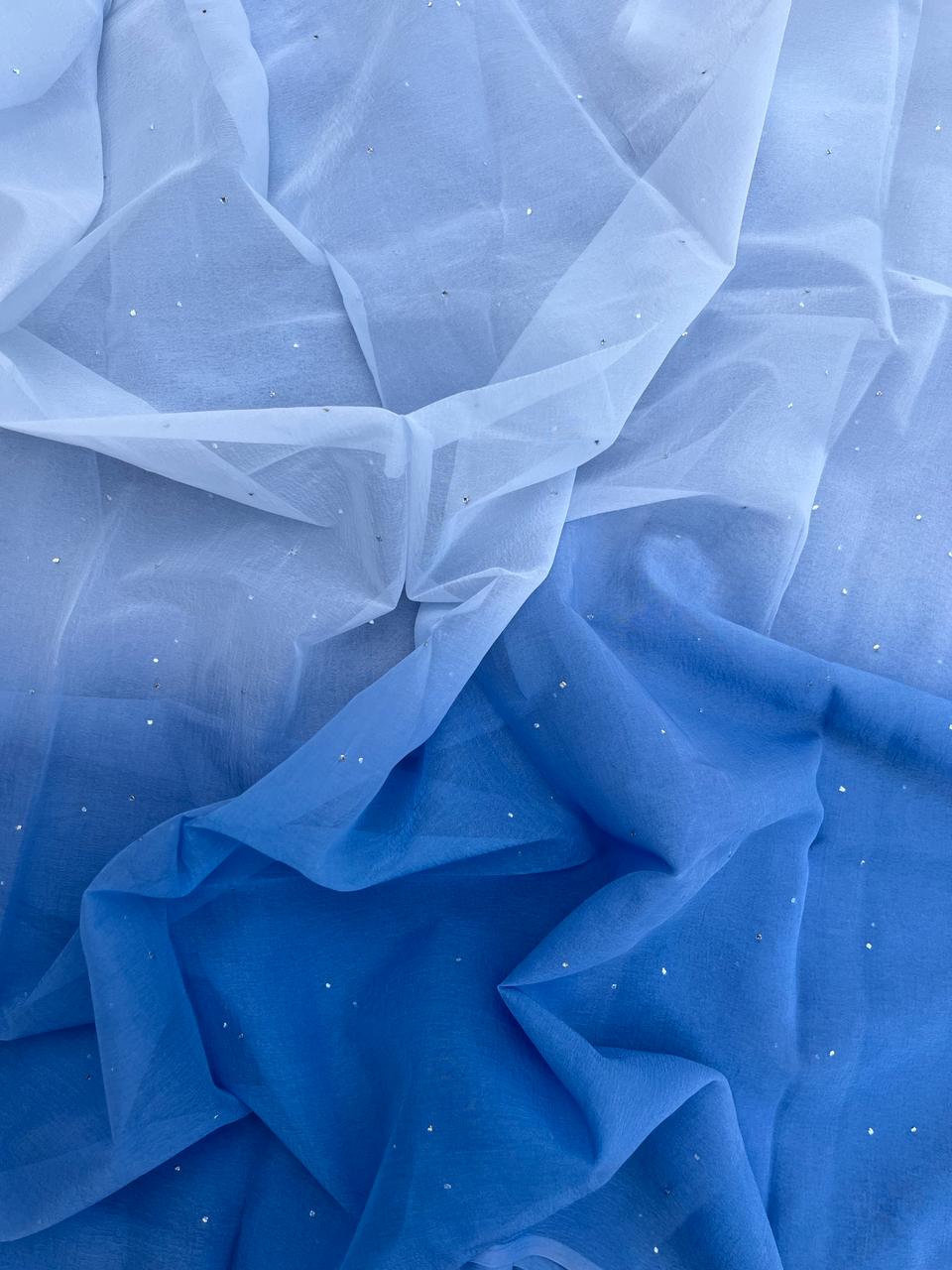 Ombre Blue Mukaish Saree