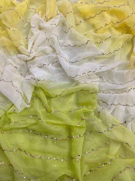 Lemon Mint Ombre Sequin Saree