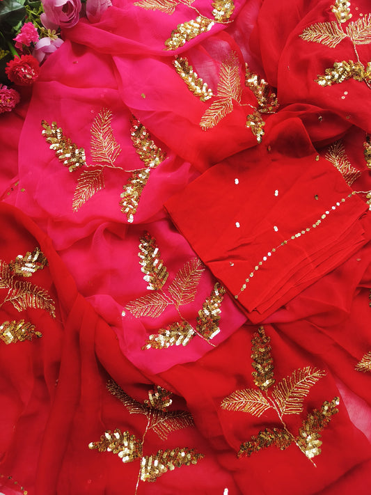 Red Rani Sequins Detail Saree
