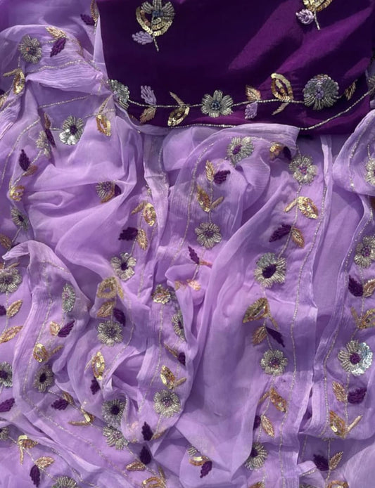 Lavender Floral Border Saree