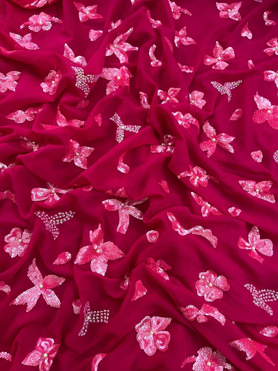 Magenta Floral Embellished Sequin Saree