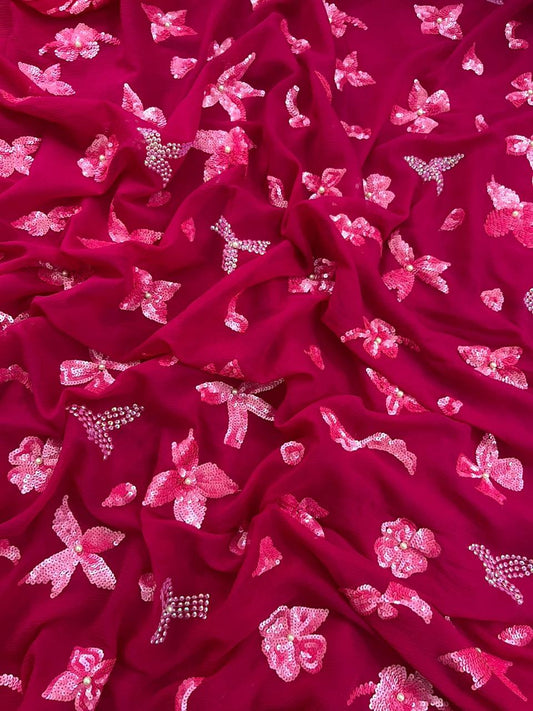 Magenta Floral Embellished Sequin Saree