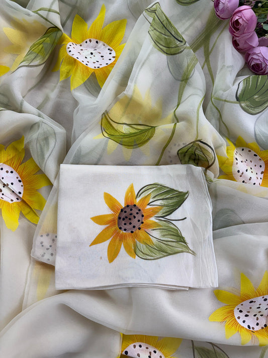 Sunflower Hand Painted Saree