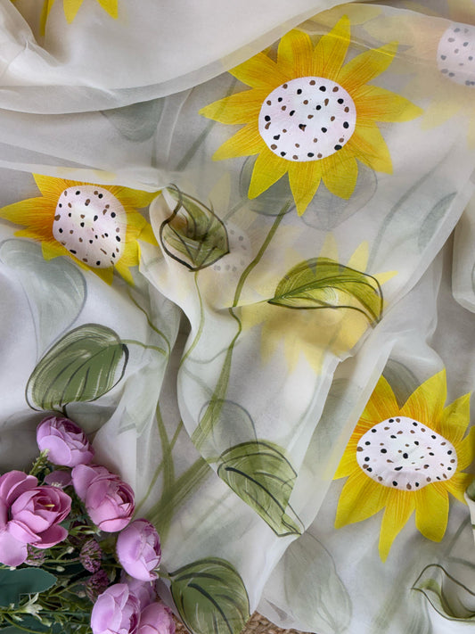 Sunflower Hand Painted Saree