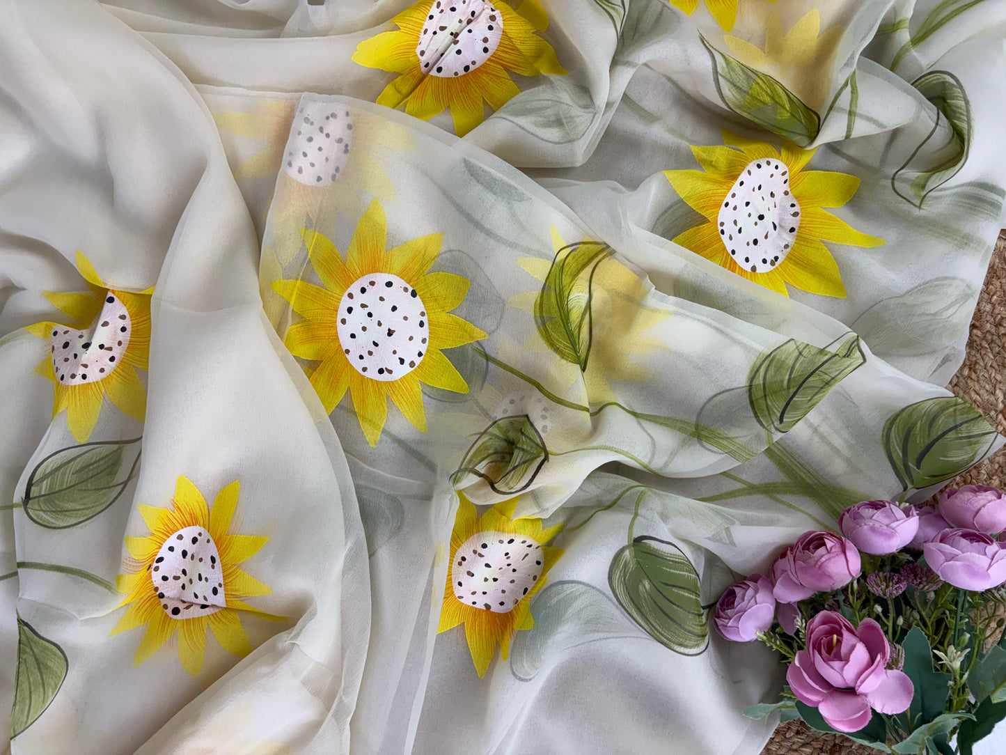 Sunflower Hand Painted Saree