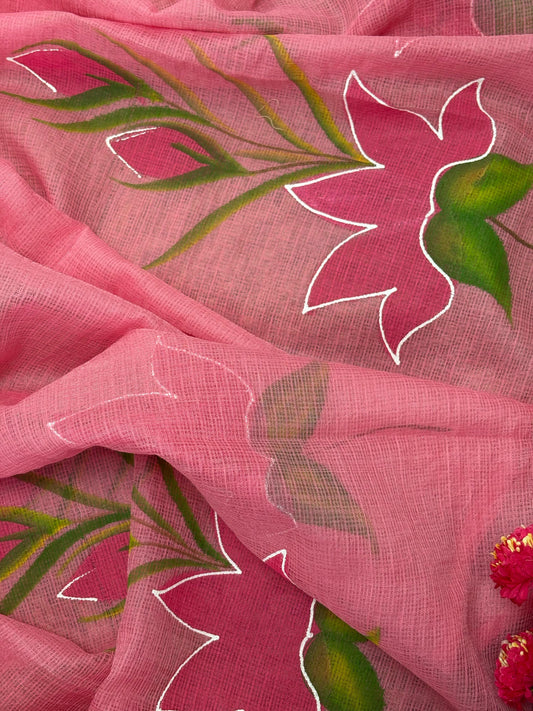 Lotus Dream Kota Doria Handpainted Saree