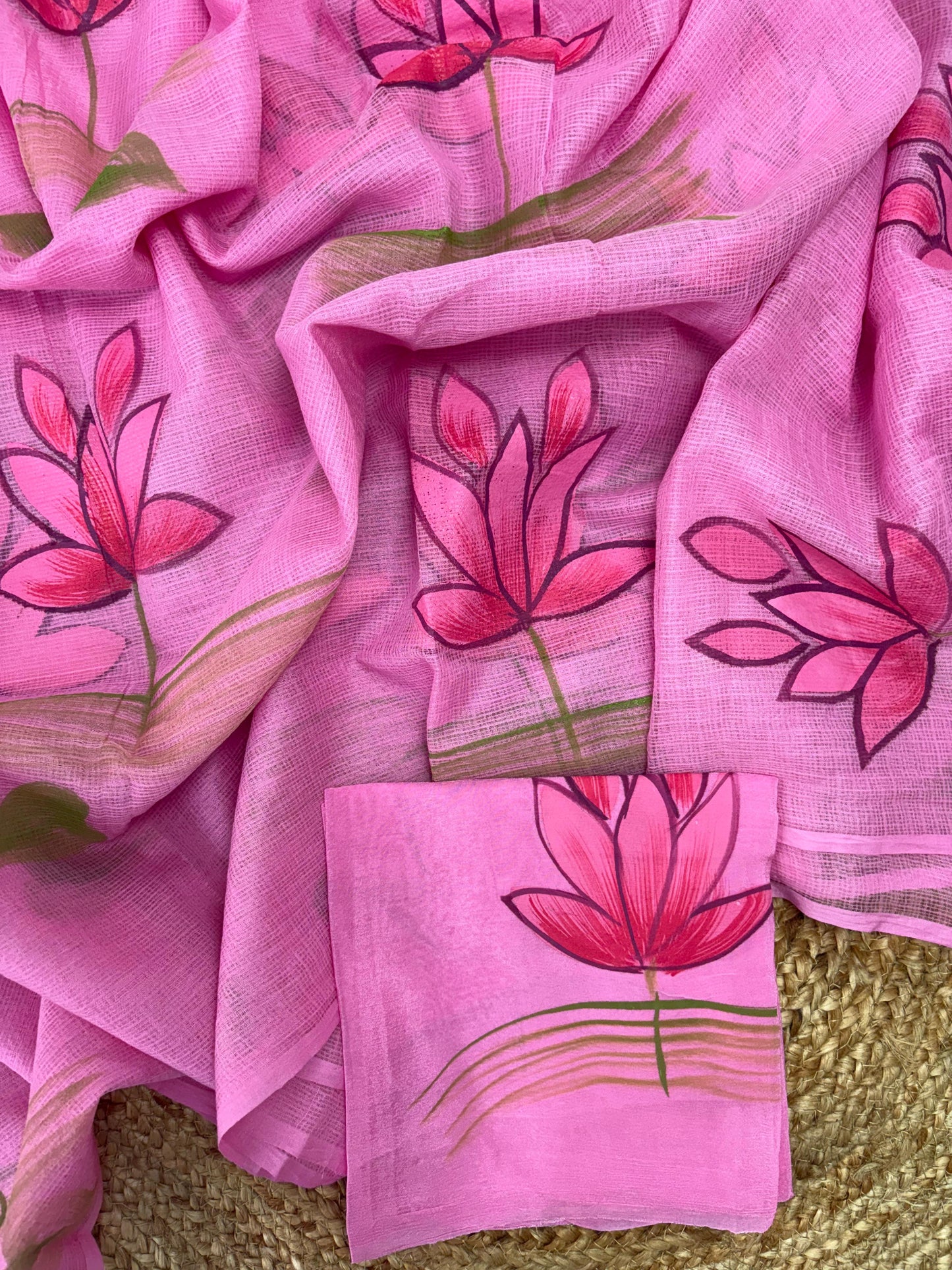 Pink Lotus Hand painted Saree
