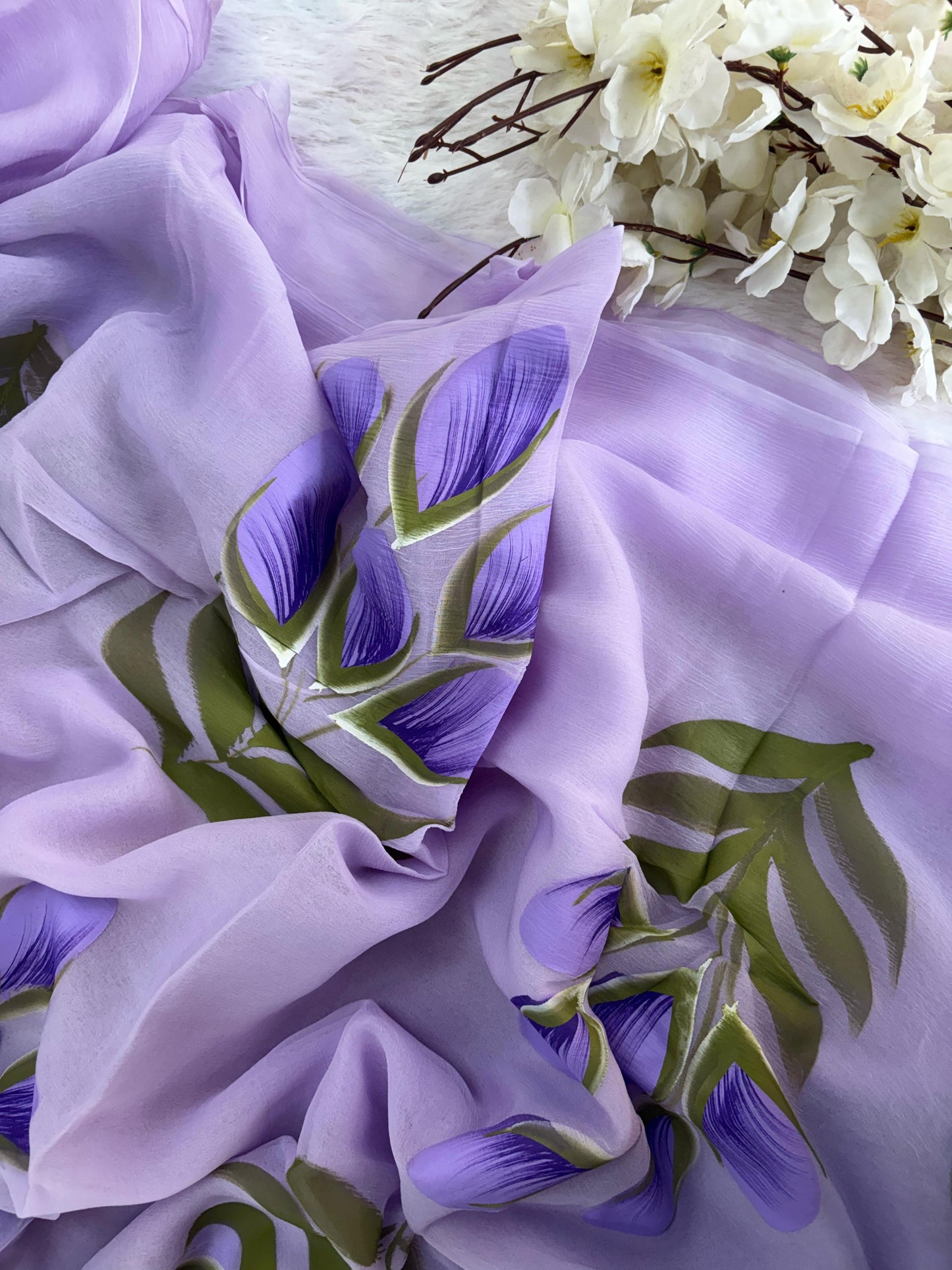 Lavender Bliss Hand painted Saree