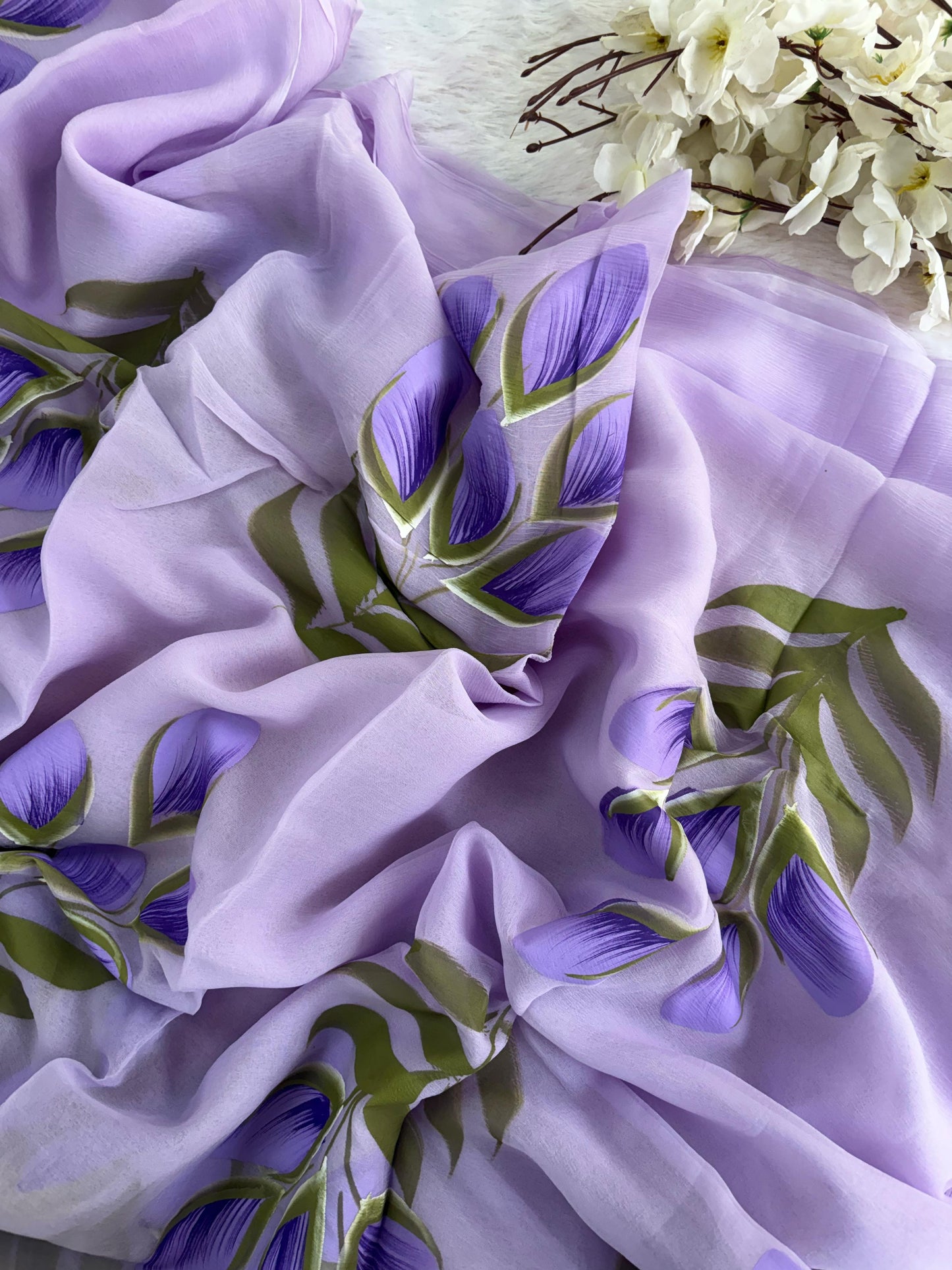 Lavender Bliss Hand painted Saree