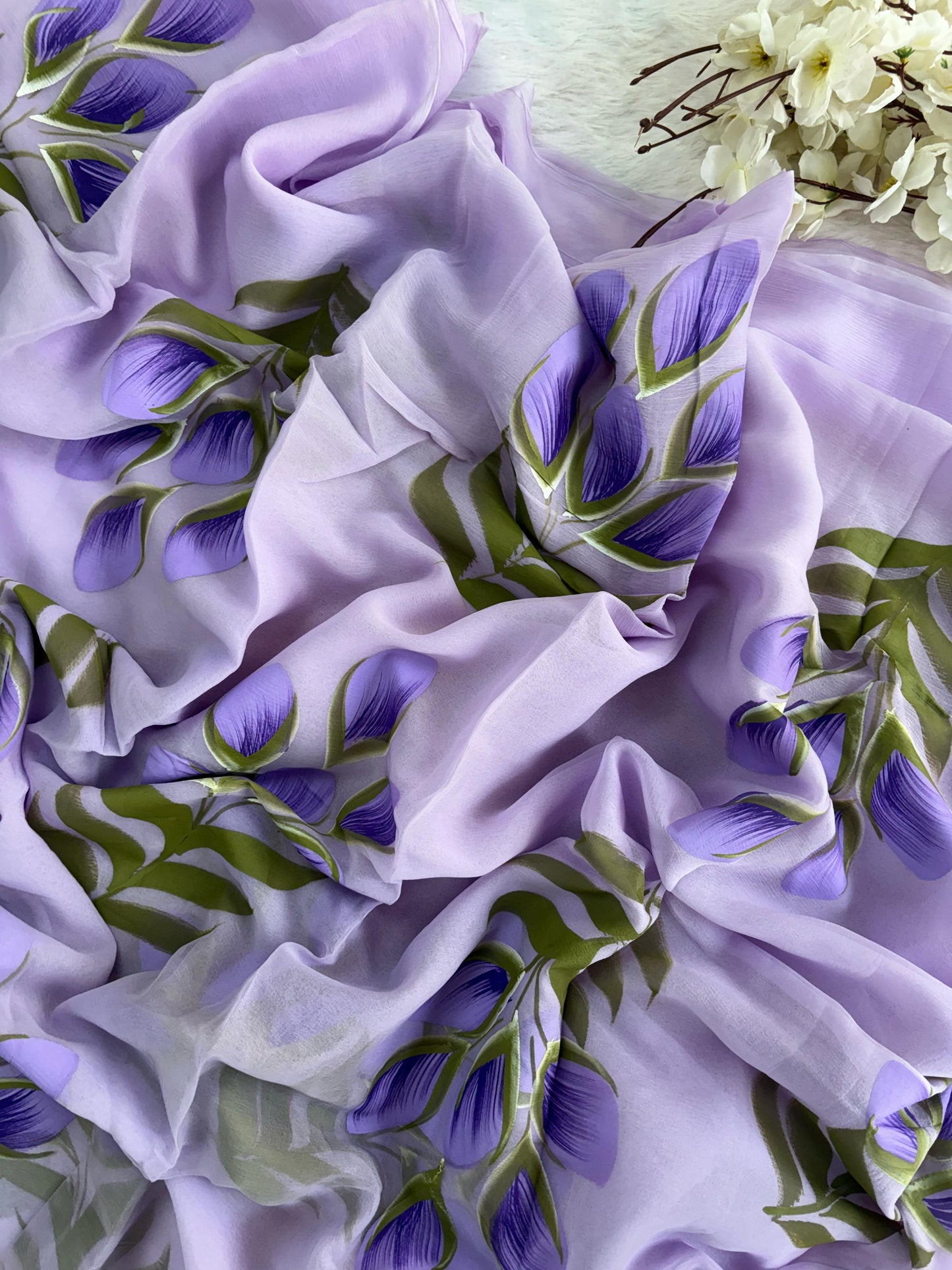 Lavender Bliss Hand painted Saree